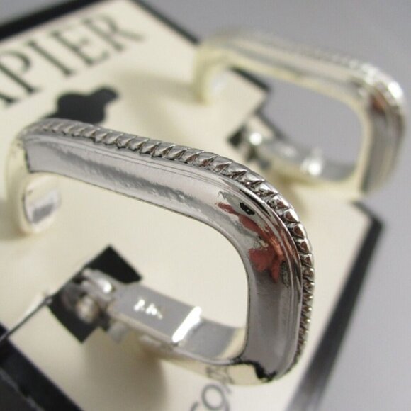 NAPIER Mod/Contemporary Silver Square Shaped Hoop E-Z Comfort Clip On Earrings - Picture 2 of 4